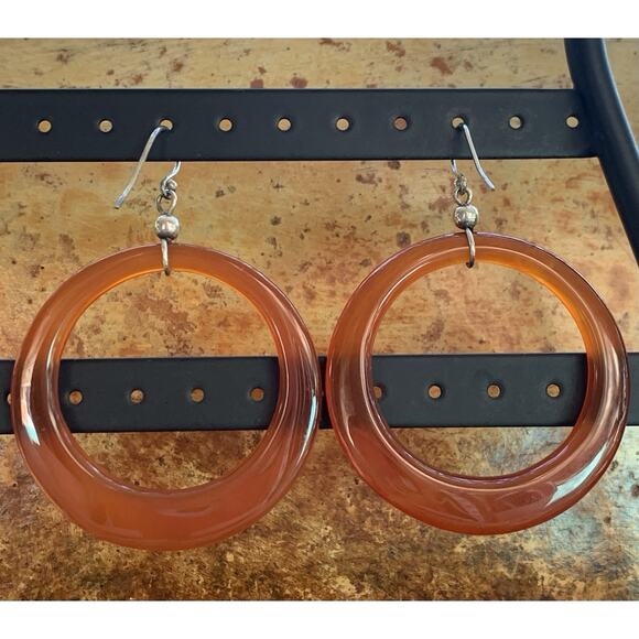 Sterling Silver and Carnelian Agate Earrings Front Facing Hoop Made in USA - Picture 7 of 7